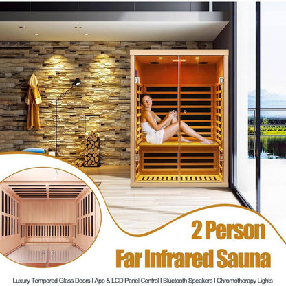 Moray 1-2 Person Indoor Hemlock Infrared Sauna with 7 Far-Infrared Carbon Crystal Heaters and Chromotherapy