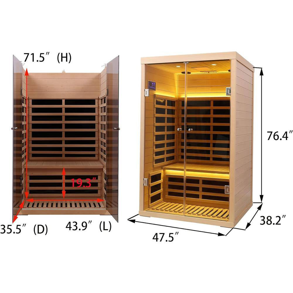 Moray 1-2 Person Indoor Hemlock Infrared Sauna with 7 Far-Infrared Carbon Crystal Heaters and Chromotherapy