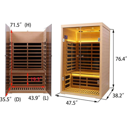Moray 1-2 Person Indoor Hemlock Infrared Sauna with 7 Far-Infrared Carbon Crystal Heaters and Chromotherapy