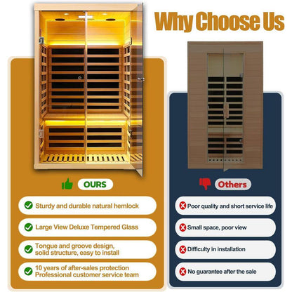 Moray 1-2 Person Indoor Hemlock Infrared Sauna with 7 Far-Infrared Carbon Crystal Heaters and Chromotherapy