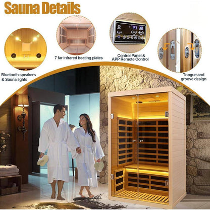 Moray 1-2 Person Indoor Hemlock Infrared Sauna with 7 Far-Infrared Carbon Crystal Heaters and Chromotherapy