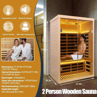 Moray 1-2 Person Indoor Hemlock Infrared Sauna with 7 Far-Infrared Carbon Crystal Heaters and Chromotherapy