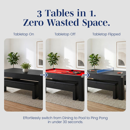 Hathaway Park Avenue 7-ft Pool Table Combo Set with Benches - Black with Red Felt