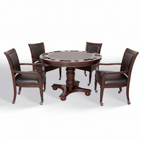 Round Poker Table Set Built for Gaming and Dining, Reversible Top, Hardwood Construction, 4 Chairs, 48-Inch