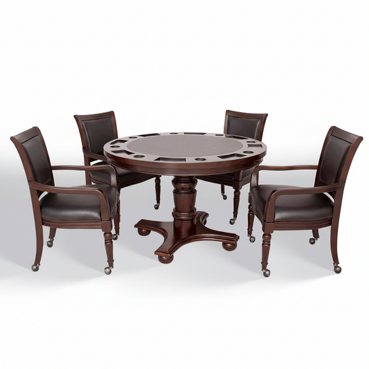 Round Poker Table Set Built for Gaming and Dining, Reversible Top, Hardwood Construction, 4 Chairs, 48-Inch