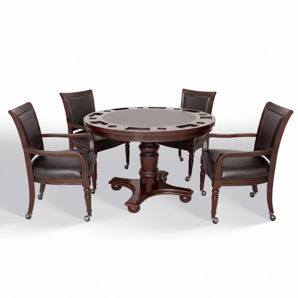 Round Poker Table Set Built for Gaming and Dining, Reversible Top, Hardwood Construction, 4 Chairs, 48-Inch