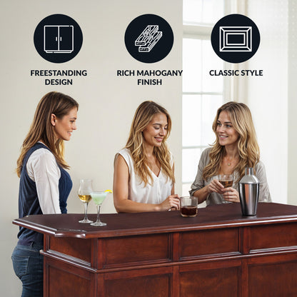 Hathaway Ridgeline 60-in Hardwood Home Bar with Storage - Mahogany Finish
