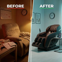 Jin Espresso Synthetic Leather SL Track Massage Chair — Before & After