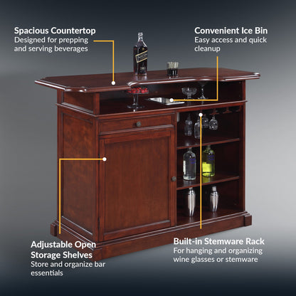 Hathaway Ridgeline 60-in Hardwood Home Bar with Storage - Mahogany Finish